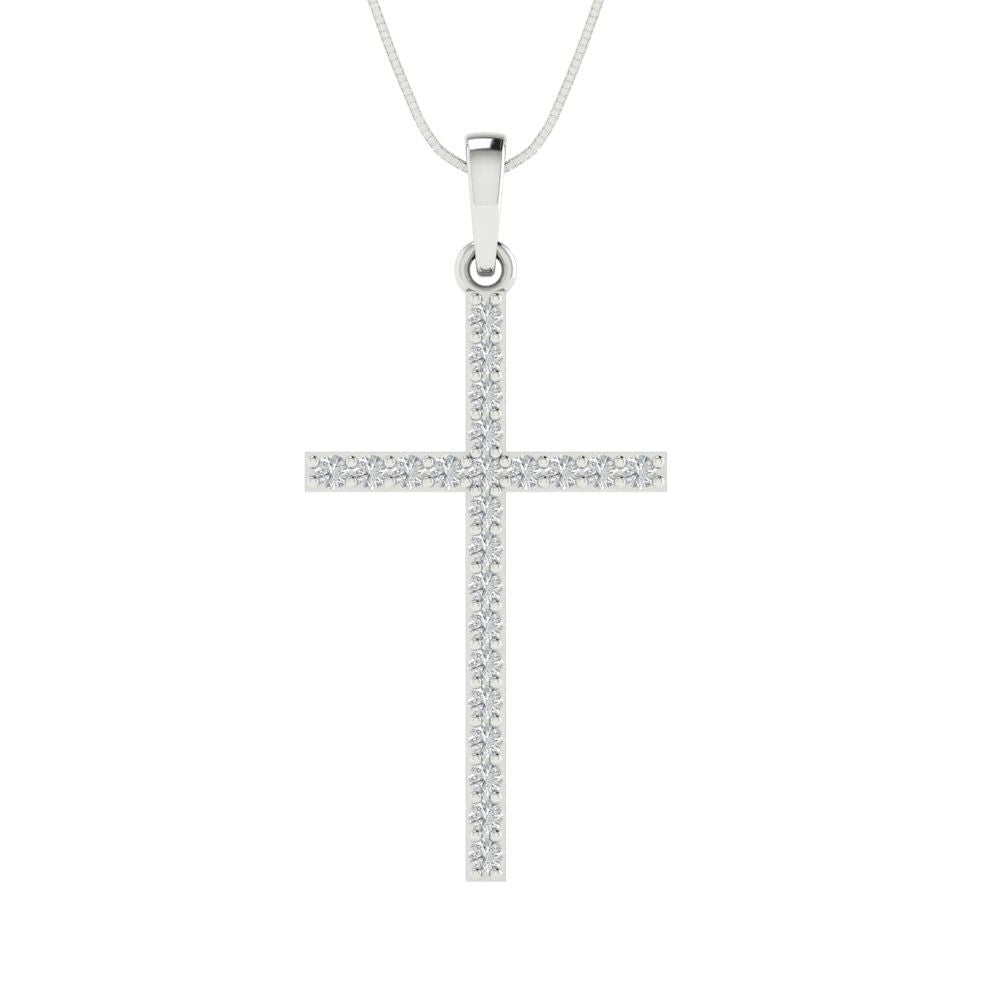 0.575 tcw Necklace Pendant - 14K White Gold Round Cut Charm Moissanite - Adjustable Length - 15in Box Chain to 18in