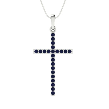 0.575 tcw Necklace Pendant - 14K White Gold Round Cut Charm Bluesapphire - Adjustable Length - 15in Box Chain to 18in