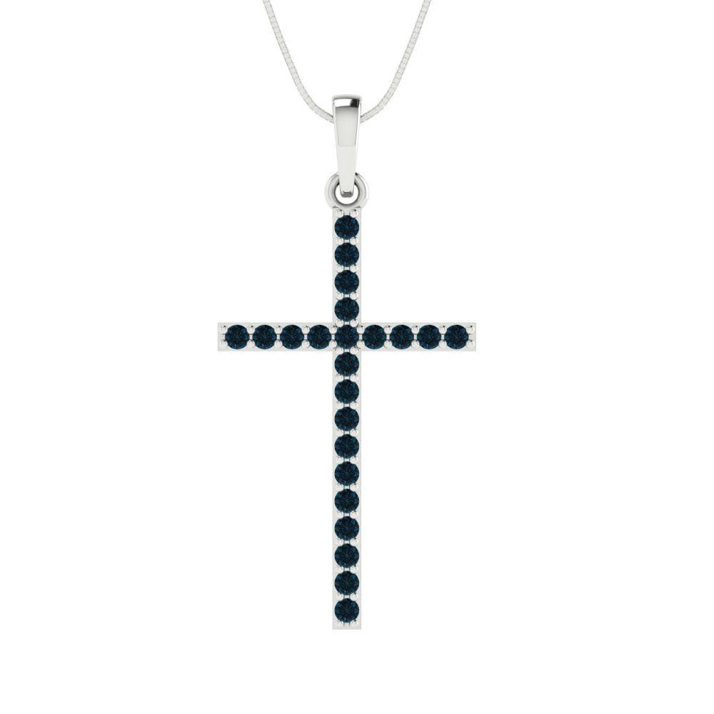 0.575 tcw Necklace Pendant - 14K White Gold Round Cut Charm London - Adjustable Length - 15in Box Chain to 18in