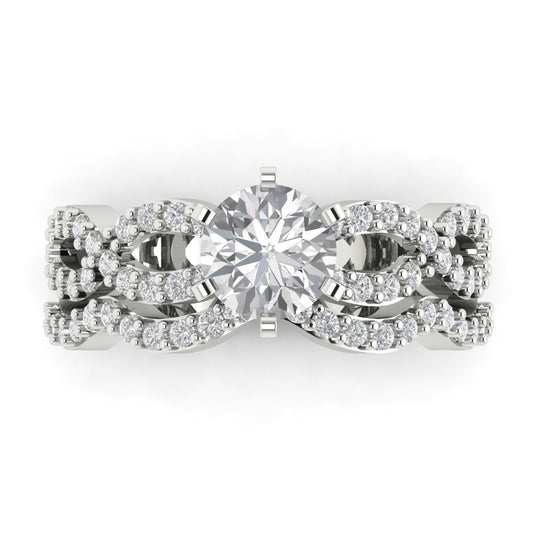 1.57 cttw Round Cut Zirconia Simulated Diamond Bridal Set - Solid White Gold  Engagement Ring & Wedding Band