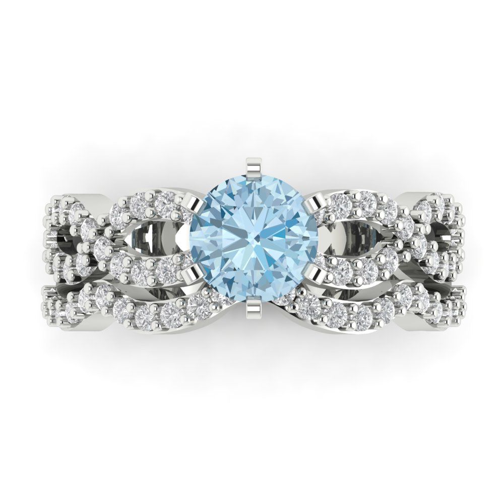 1.57 cttw Round Cut Simulated Blue Diamond Bridal Set - Solid White Gold  Engagement Ring & Wedding Band