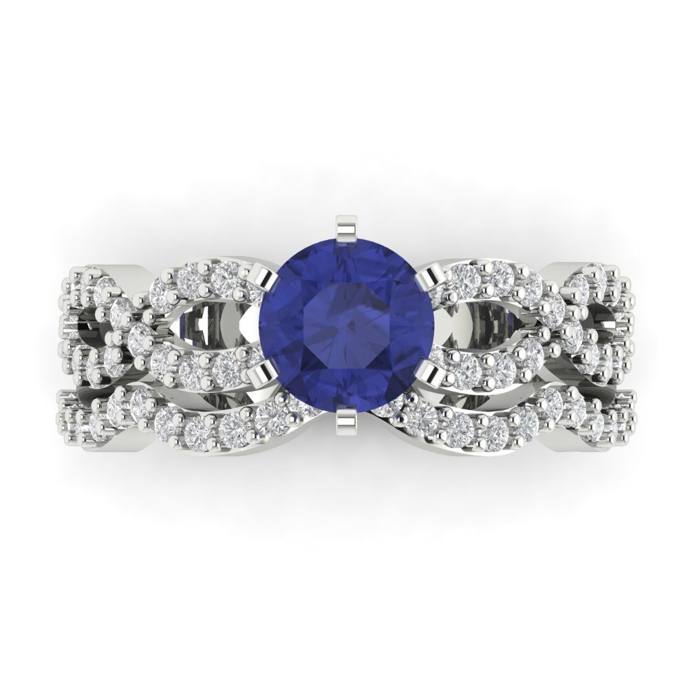 1.57 cttw Round Cut Simulated Tanzanite Bridal Set - Solid White Gold  Engagement Ring & Wedding Band