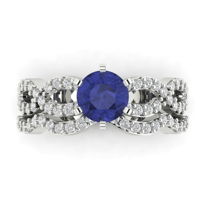 1.57 cttw Round Cut Simulated Tanzanite Bridal Set - Solid White Gold  Engagement Ring & Wedding Band