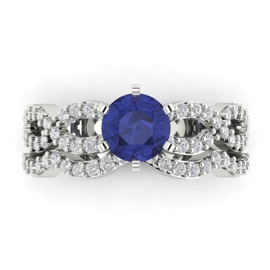1.57 cttw Round Cut Simulated Tanzanite Bridal Set - Solid White Gold  Engagement Ring & Wedding Band
