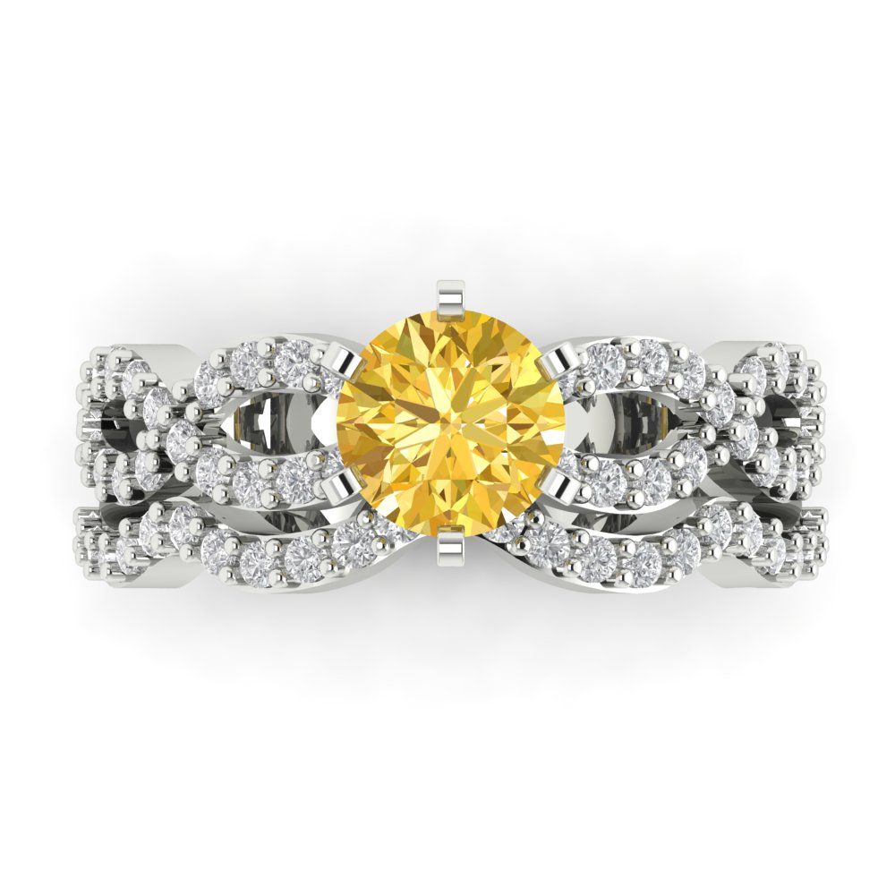 1.57 cttw Round Cut Natural Citrine Bridal Set - Solid White Gold  Engagement Ring & Wedding Band