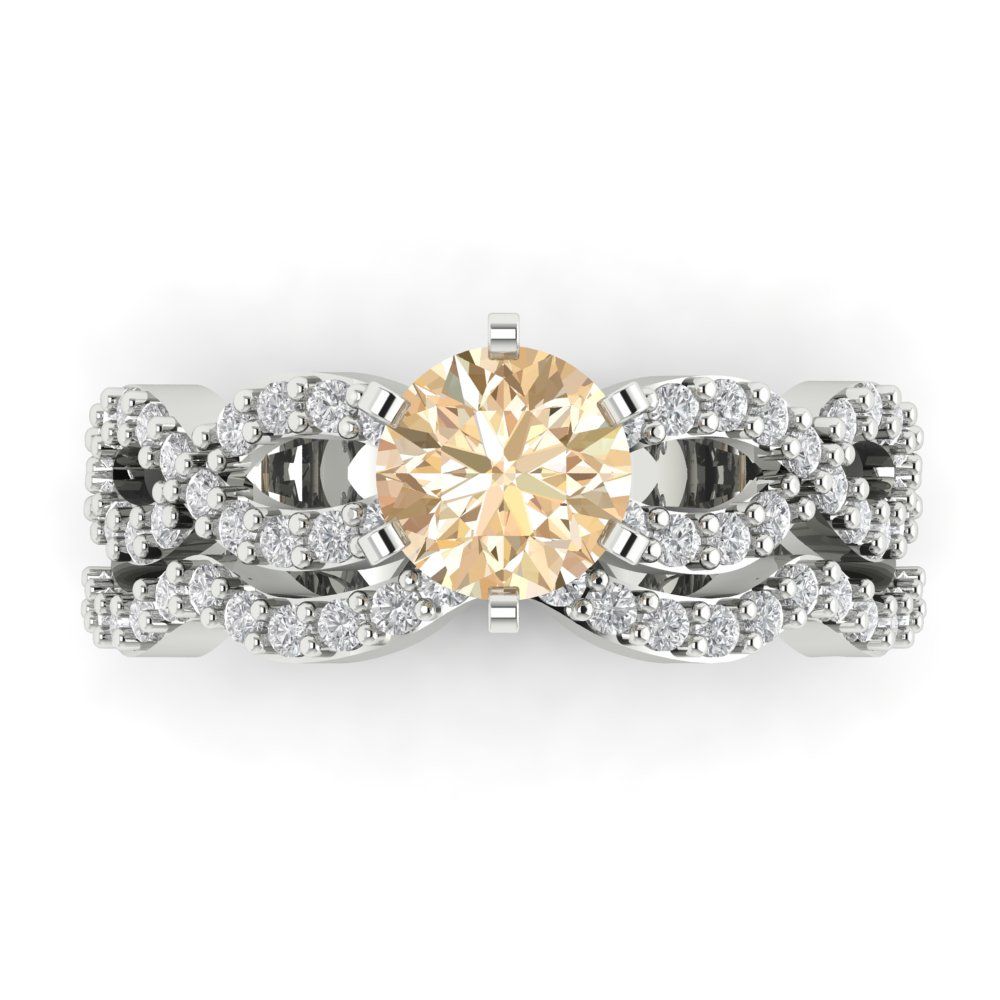 1.57 cttw Round Cut Natural Morganite Bridal Set - Solid White Gold  Engagement Ring & Wedding Band