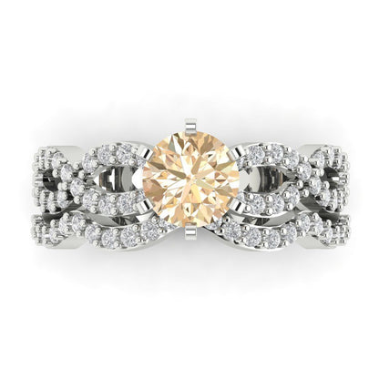 1.57 cttw Round Cut Natural Morganite Bridal Set - Solid White Gold  Engagement Ring & Wedding Band