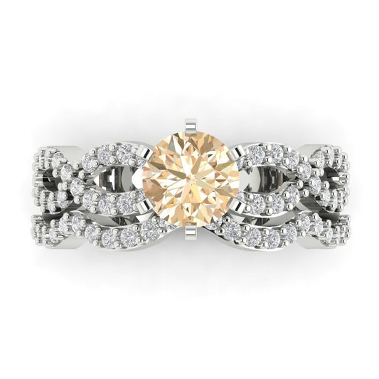 1.57 cttw Round Cut Natural Morganite Bridal Set - Solid White Gold  Engagement Ring & Wedding Band