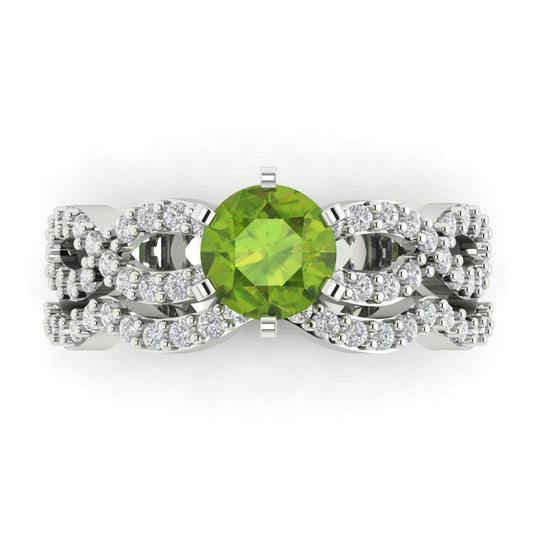 1.57 cttw Round Cut Natural Peridot Bridal Set - Solid White Gold  Engagement Ring & Wedding Band