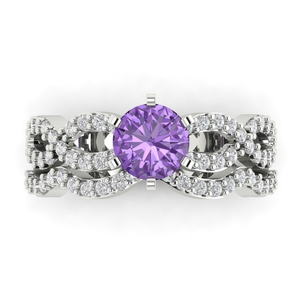 1.57 cttw Round Cut Simulated Alexandrite Bridal Set - Solid White Gold  Engagement Ring & Wedding Band