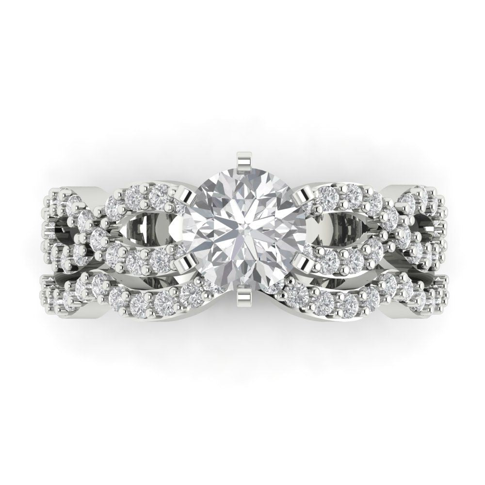 1.57 cttw Round Cut White Sapphire Bridal Set - Solid White Gold  Engagement Ring & Wedding Band