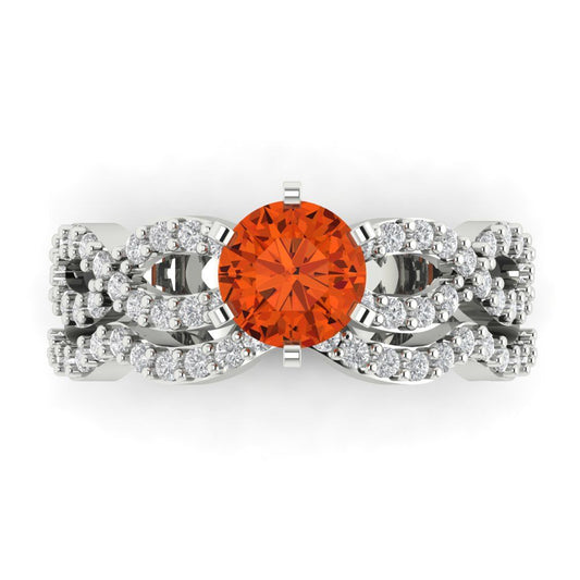 1.57 cttw Round Cut Simulated Red Diamond Bridal Set - Solid White Gold  Engagement Ring & Wedding Band
