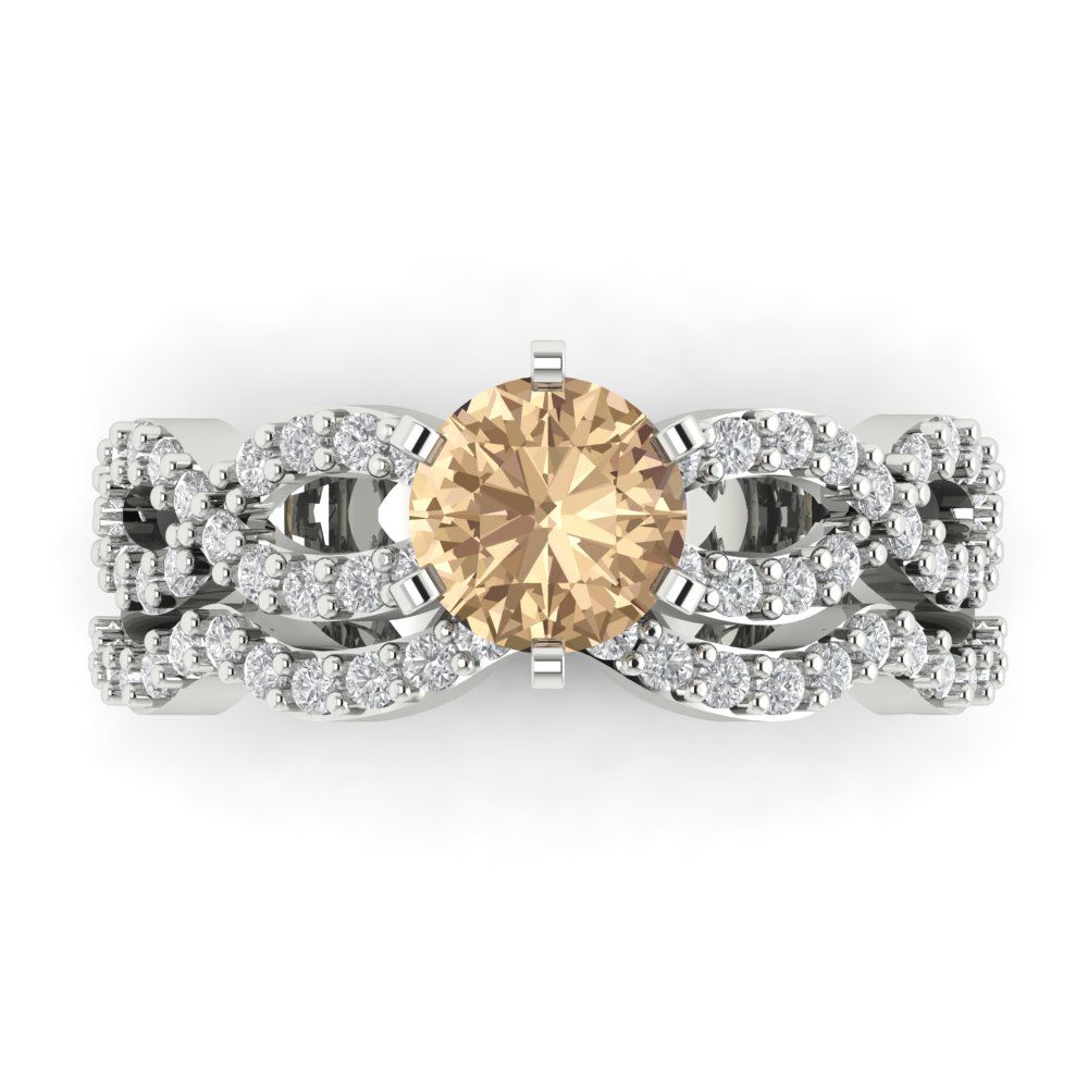 1.57 cttw Round Cut Yellow Moissanite Bridal Set - Solid White Gold  Engagement Ring & Wedding Band