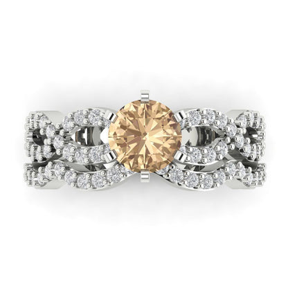 1.57 cttw Round Cut Yellow Moissanite Bridal Set - Solid White Gold  Engagement Ring & Wedding Band