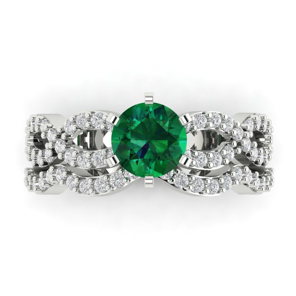 1.57 cttw Round Cut Simulated Emerald Bridal Set - Solid White Gold  Engagement Ring & Wedding Band