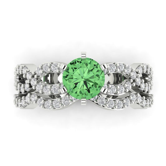 1.57 cttw Round Cut Simulated Green Diamond Bridal Set - Solid White Gold  Engagement Ring & Wedding Band