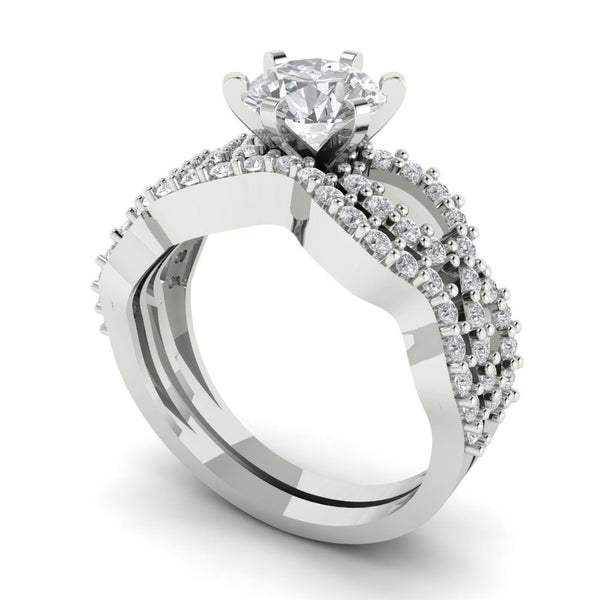 1.52 ct Brilliant Round Cut Moissanite Stone White Gold Solitaire with Accents Bridal Set