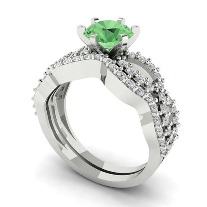 1.57 cttw Round Cut Simulated Green Diamond Bridal Set - Solid White Gold  Engagement Ring & Wedding Band