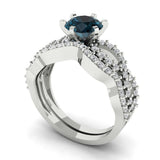 1.52 ct Brilliant Round Cut Natural London Blue Topaz Stone White Gold Solitaire with Accents Bridal Set