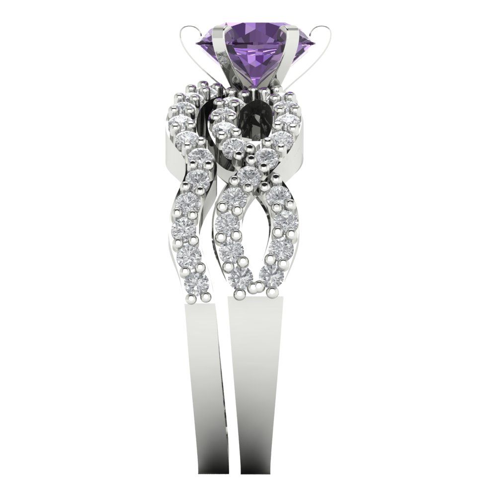 1.57 cttw Round Cut Simulated Alexandrite Bridal Set - Solid White Gold  Engagement Ring & Wedding Band