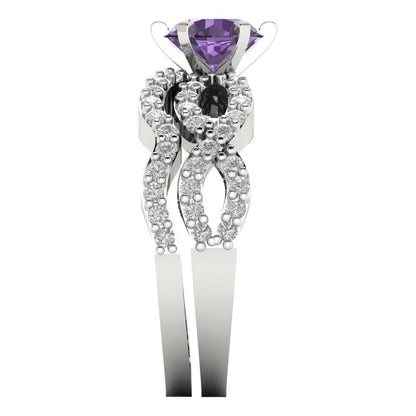 1.57 cttw Round Cut Simulated Alexandrite Bridal Set - Solid White Gold  Engagement Ring & Wedding Band