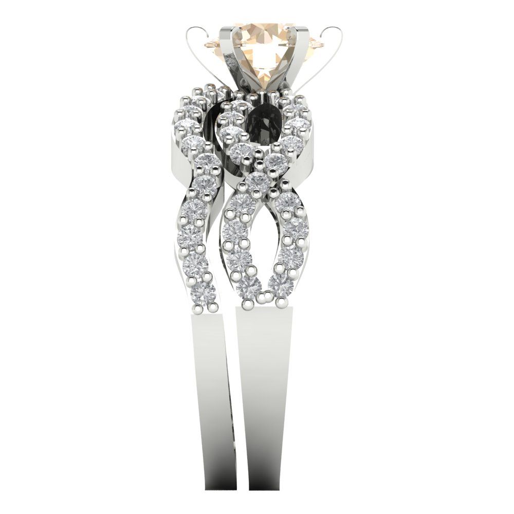 1.57 cttw Round Cut Natural Morganite Bridal Set - Solid White Gold  Engagement Ring & Wedding Band