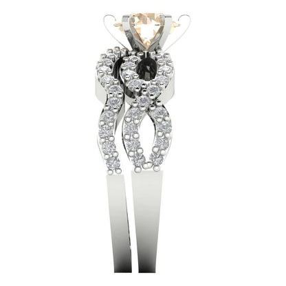 1.57 cttw Round Cut Natural Morganite Bridal Set - Solid White Gold  Engagement Ring & Wedding Band