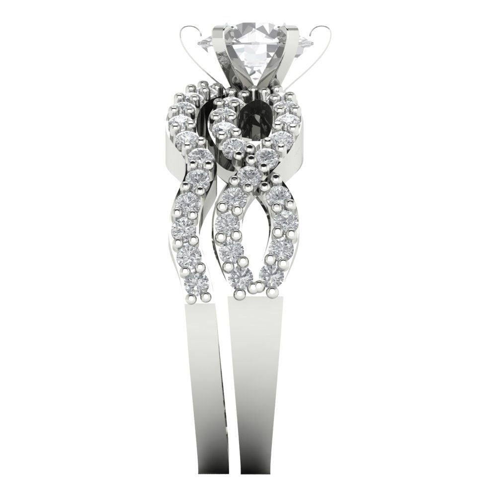 1.57 cttw Round Cut White Sapphire Bridal Set - Solid White Gold  Engagement Ring & Wedding Band