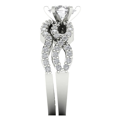 1.57 cttw Round Cut White Sapphire Bridal Set - Solid White Gold  Engagement Ring & Wedding Band