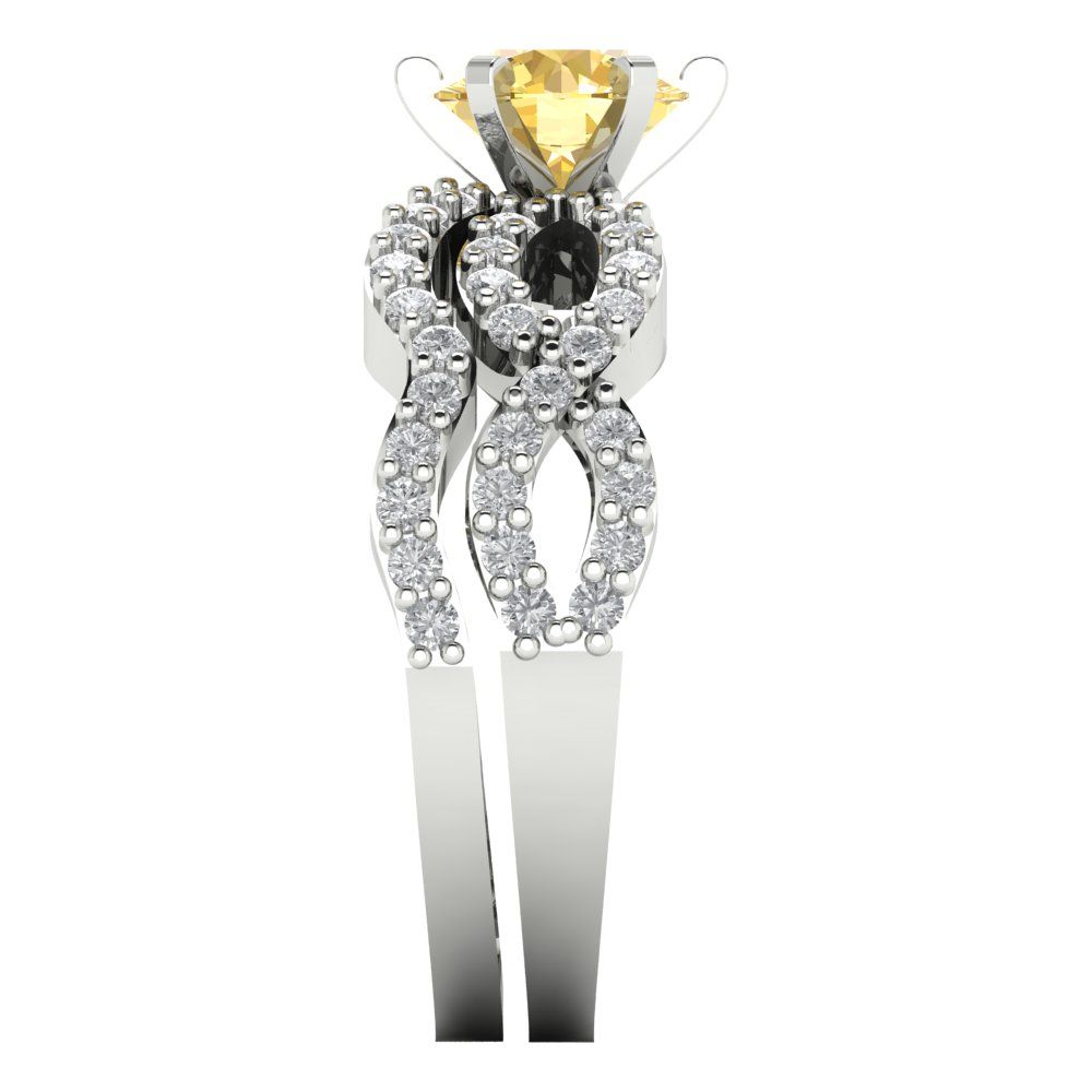 1.57 cttw Round Cut Natural Citrine Bridal Set - Solid White Gold  Engagement Ring & Wedding Band