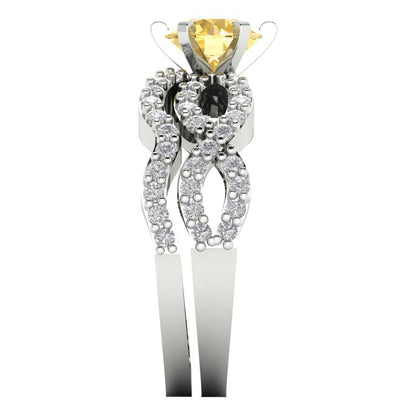 1.57 cttw Round Cut Natural Citrine Bridal Set - Solid White Gold  Engagement Ring & Wedding Band