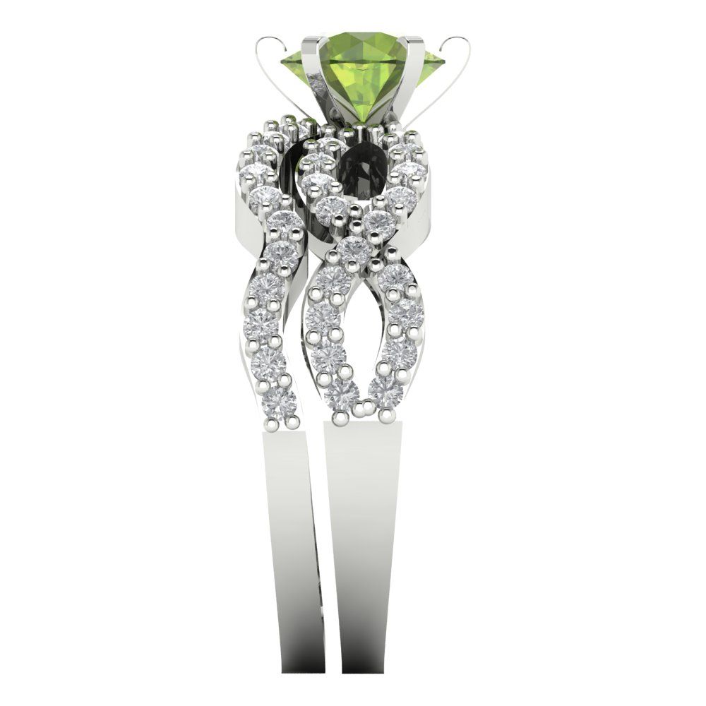 1.57 cttw Round Cut Natural Peridot Bridal Set - Solid White Gold  Engagement Ring & Wedding Band