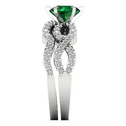 1.57 cttw Round Cut Simulated Emerald Bridal Set - Solid White Gold  Engagement Ring & Wedding Band