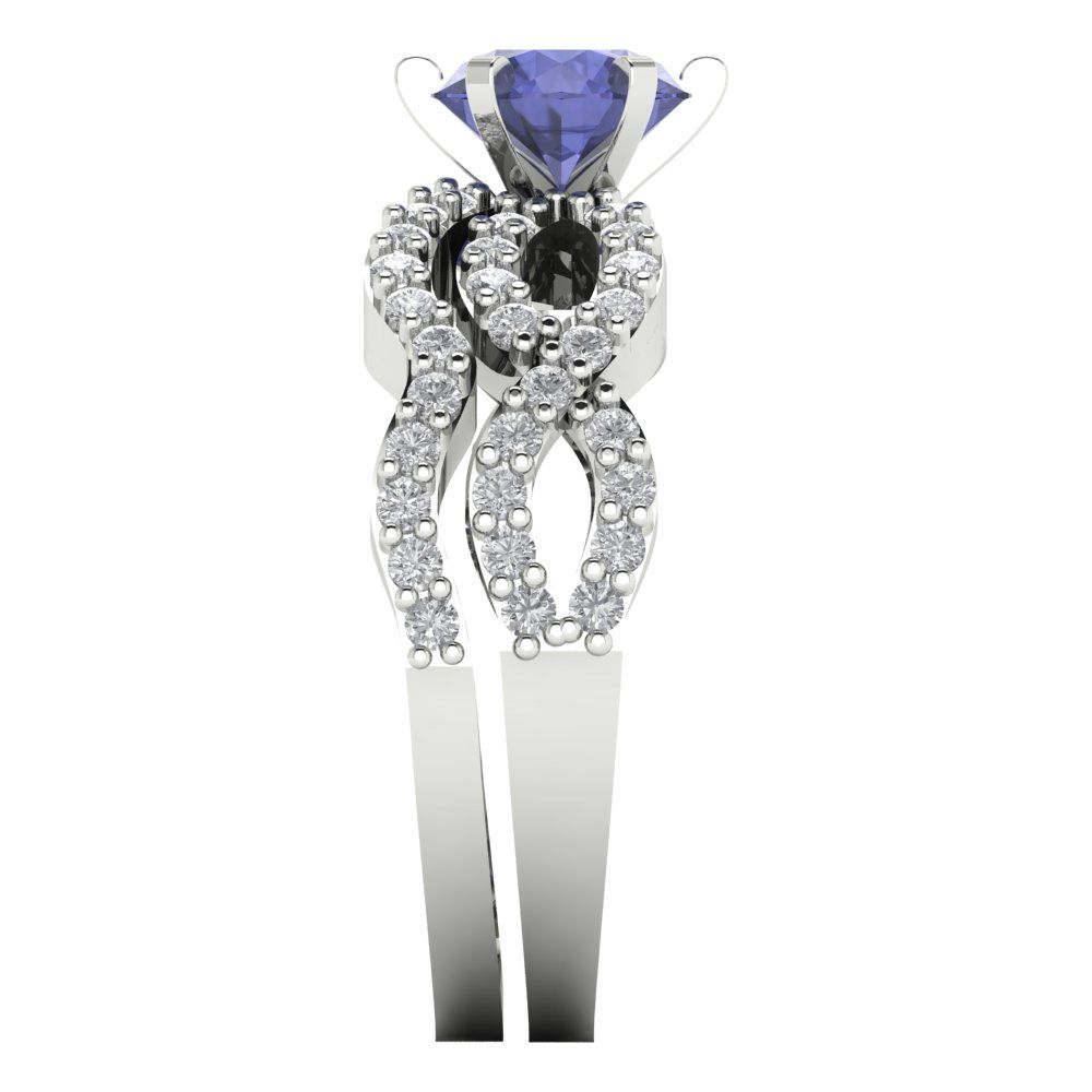 1.57 cttw Round Cut Simulated Tanzanite Bridal Set - Solid White Gold  Engagement Ring & Wedding Band