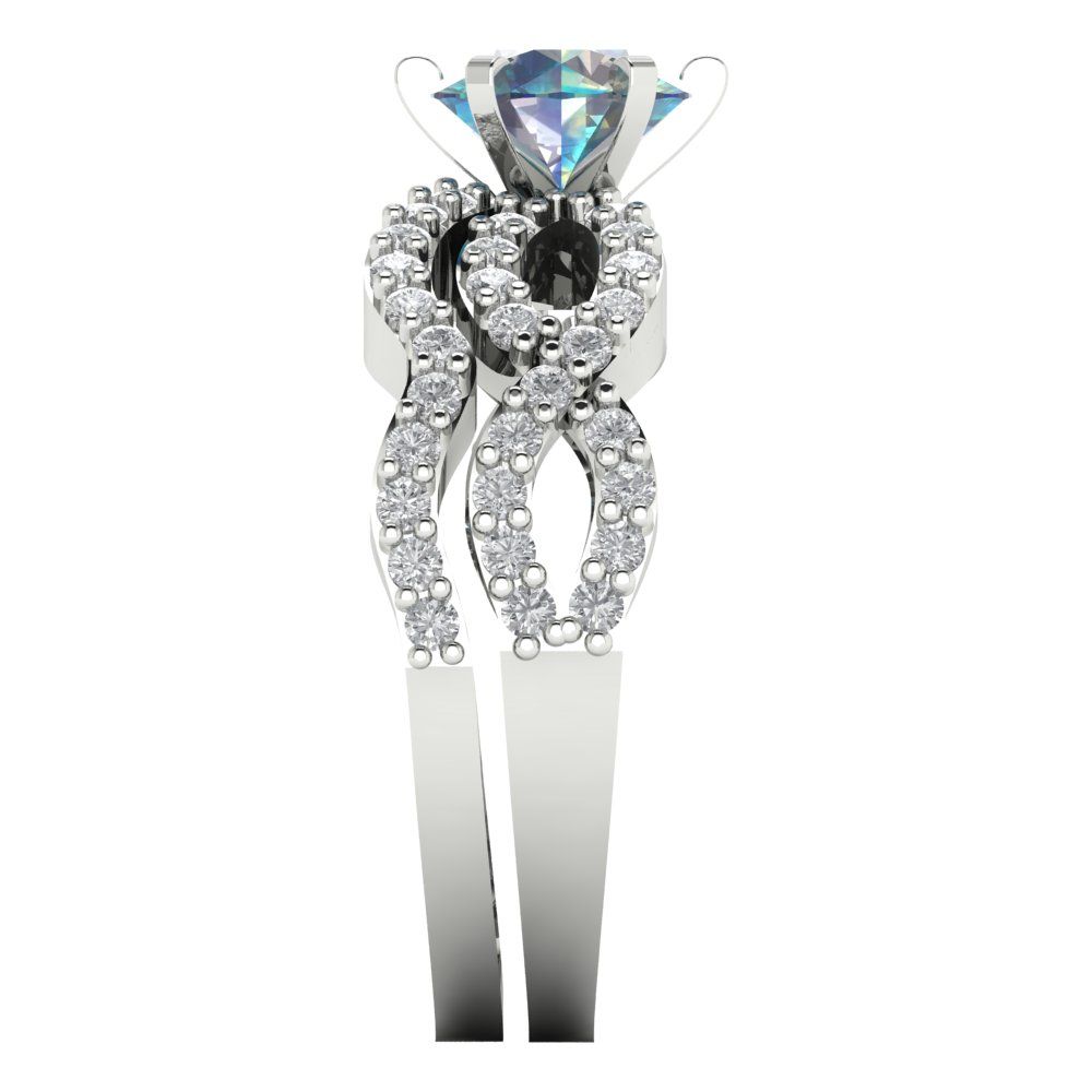 1.57 cttw Round Cut Blue Moissanite Bridal Set - Solid White Gold  Engagement Ring & Wedding Band