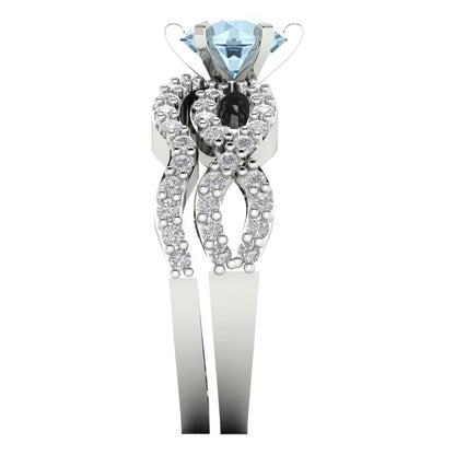 1.57 cttw Round Cut Natural Sky Blue Topaz Bridal Set - Solid White Gold  Engagement Ring & Wedding Band