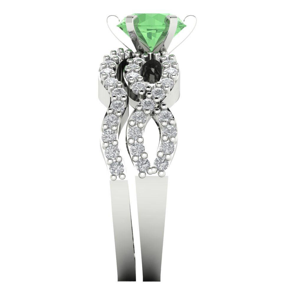 1.57 cttw Round Cut Simulated Green Diamond Bridal Set - Solid White Gold  Engagement Ring & Wedding Band