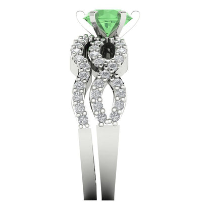 1.57 cttw Round Cut Simulated Green Diamond Bridal Set - Solid White Gold  Engagement Ring & Wedding Band