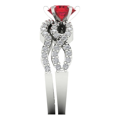 1.57 cttw Round Cut Simulated Pink Tourmaline Bridal Set - Solid White Gold  Engagement Ring & Wedding Band