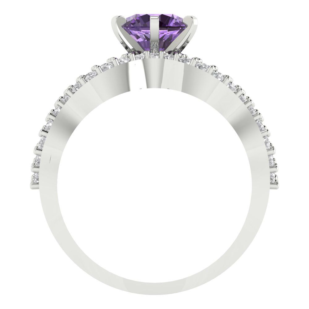 1.57 cttw Round Cut Simulated Alexandrite Bridal Set - Solid White Gold  Engagement Ring & Wedding Band