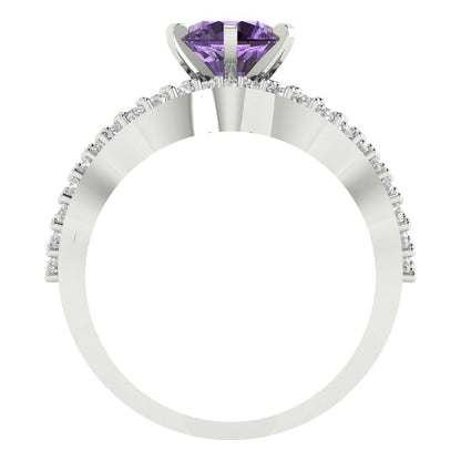 1.57 cttw Round Cut Simulated Alexandrite Bridal Set - Solid White Gold  Engagement Ring & Wedding Band