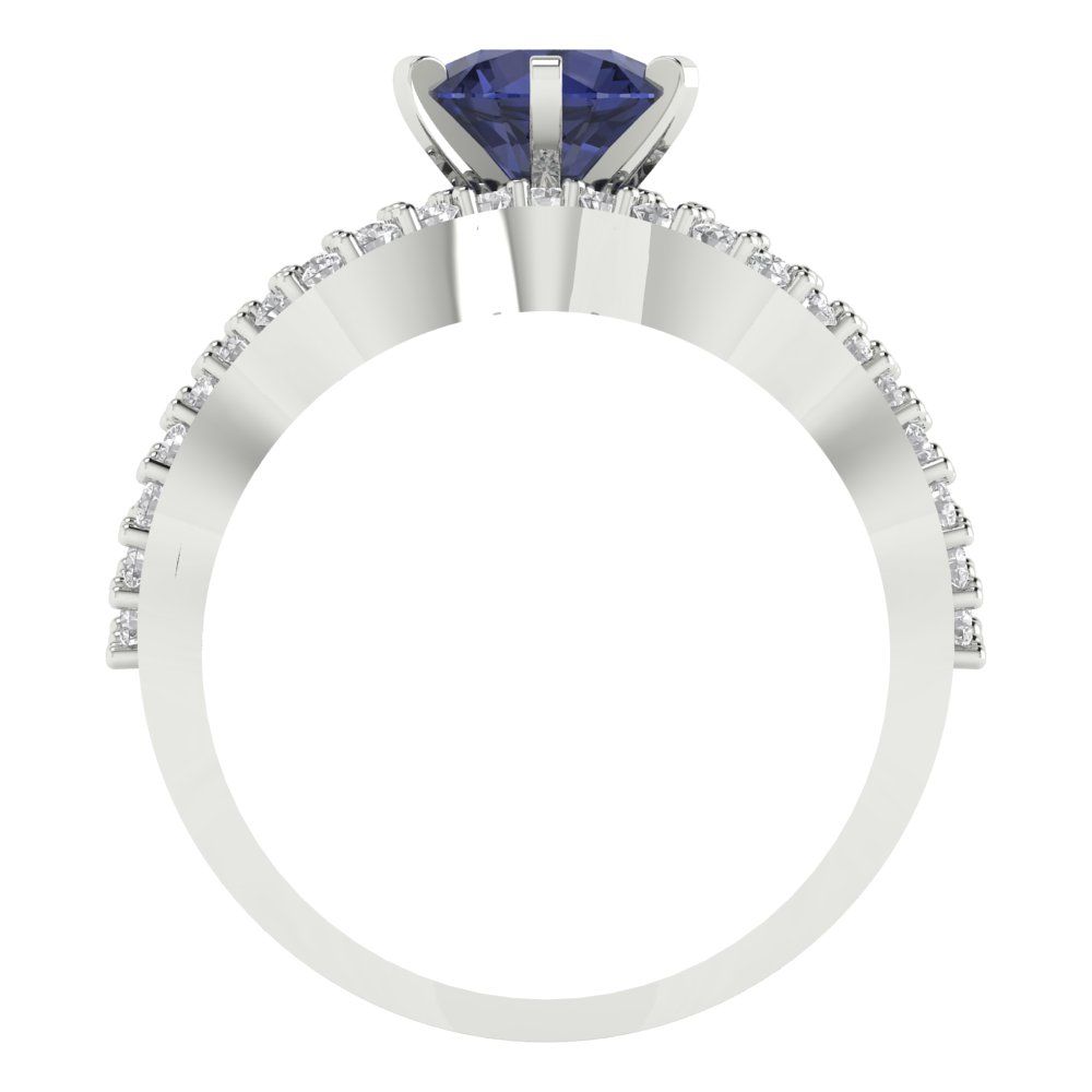 1.57 cttw Round Cut Simulated Blue Sapphire Bridal Set - Solid White Gold  Engagement Ring & Wedding Band
