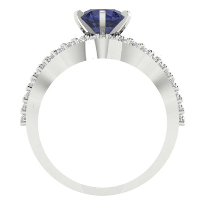 1.57 cttw Round Cut Simulated Blue Sapphire Bridal Set - Solid White Gold  Engagement Ring & Wedding Band