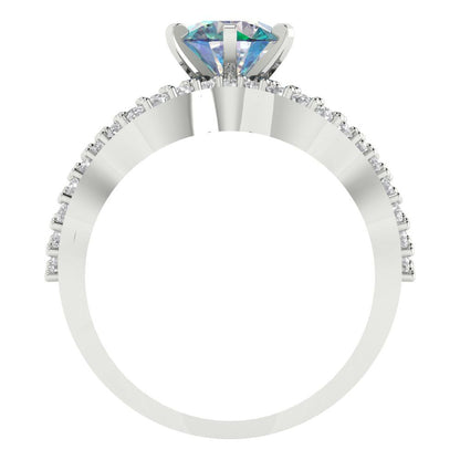 1.57 cttw Round Cut Blue Moissanite Bridal Set - Solid White Gold  Engagement Ring & Wedding Band