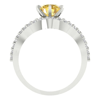 1.57 cttw Round Cut Simulated Yellow Diamond Bridal Set - Solid White Gold  Engagement Ring & Wedding Band
