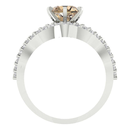 1.57 cttw Round Cut Yellow Moissanite Bridal Set - Solid White Gold  Engagement Ring & Wedding Band