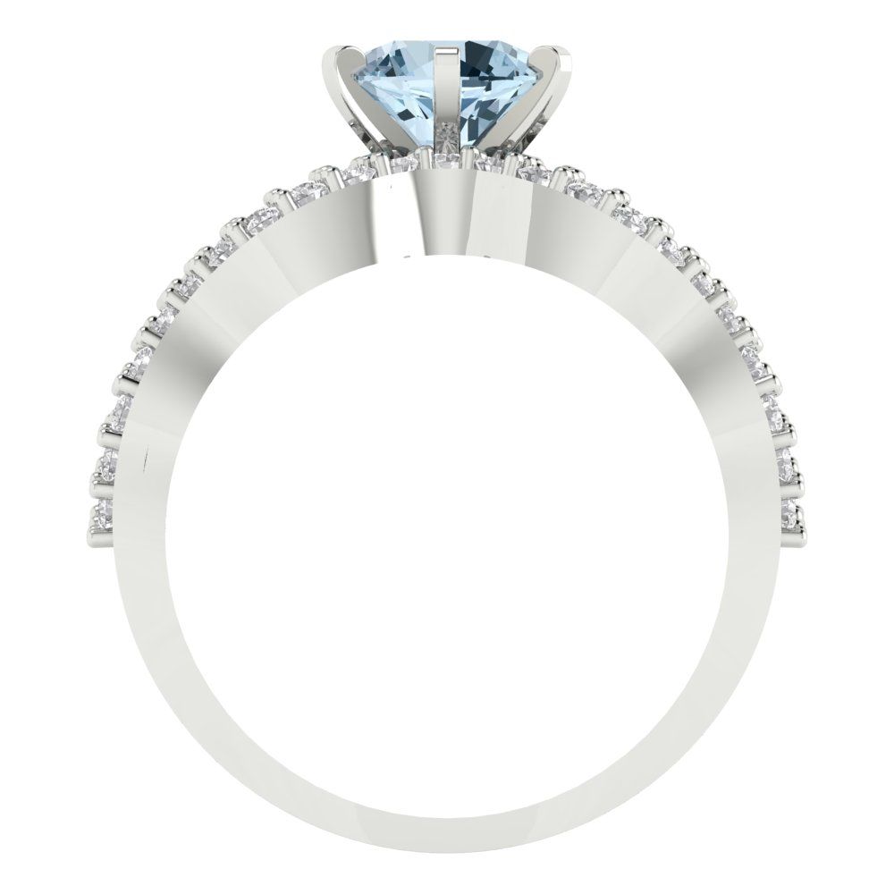 1.57 cttw Round Cut Natural Swiss Blue Topaz Bridal Set - Solid White Gold  Engagement Ring & Wedding Band