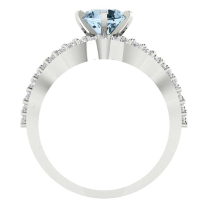 1.57 cttw Round Cut Natural Swiss Blue Topaz Bridal Set - Solid White Gold  Engagement Ring & Wedding Band