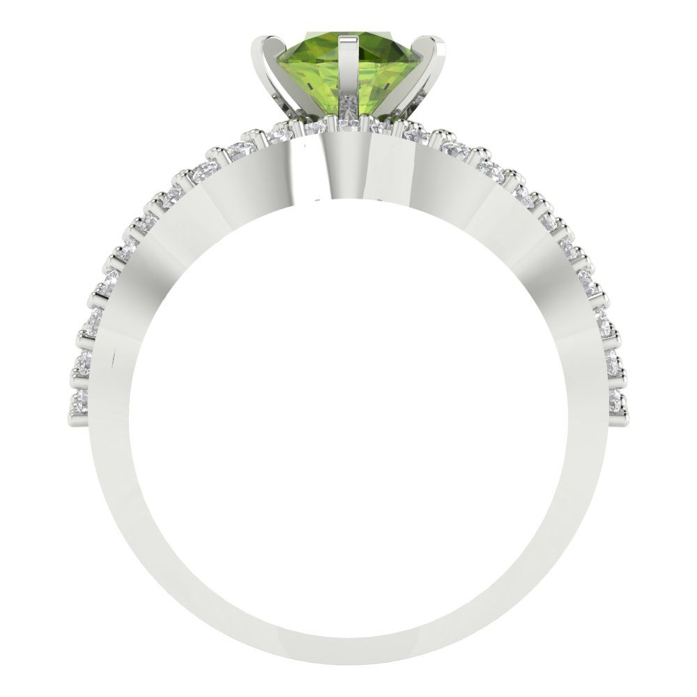 1.57 cttw Round Cut Natural Peridot Bridal Set - Solid White Gold  Engagement Ring & Wedding Band