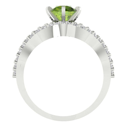 1.57 cttw Round Cut Natural Peridot Bridal Set - Solid White Gold  Engagement Ring & Wedding Band
